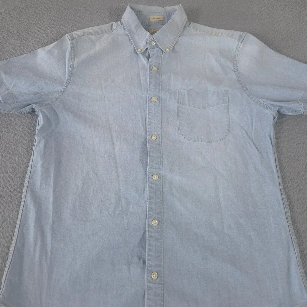 J. Crew Shirt Mens Medium Light Wash Stretch Short-sleeve Chambray Button Down